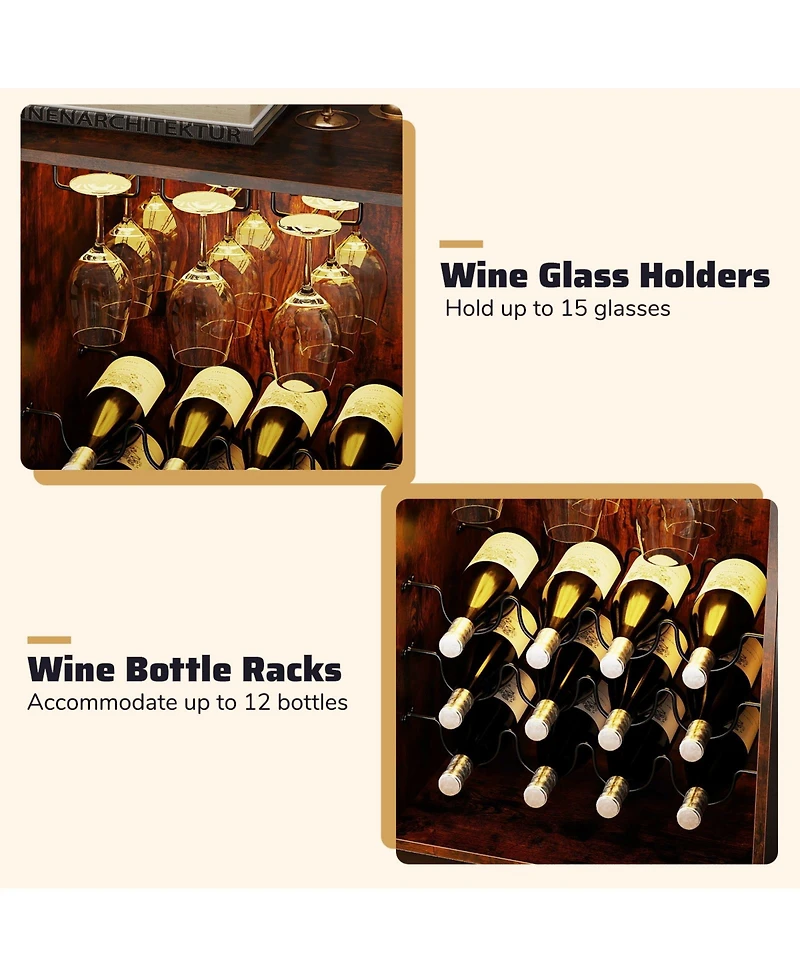 Slickblue Modern Wine Storage Cabinet with Led Lights and Adjustable Shelving