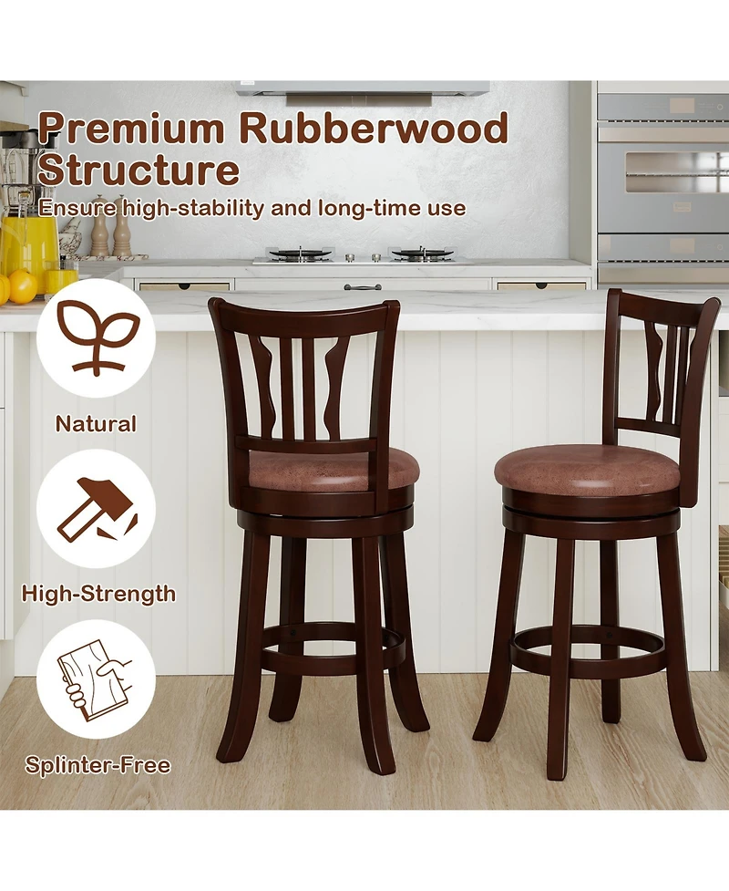 Slickblue Set of 2 Counter Height Bar Stools with Swivel Seat, Back Support and Wooden Frame