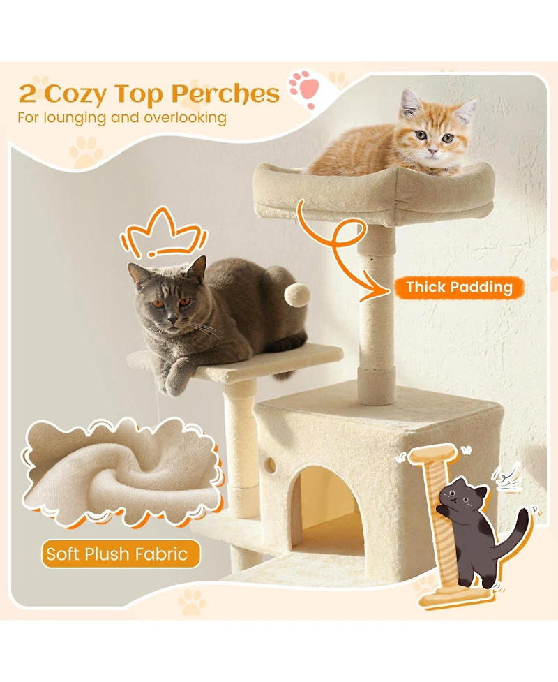 Cozito Cat Tree 80 inch Tall with 2 Large Condos and Dangling Toys