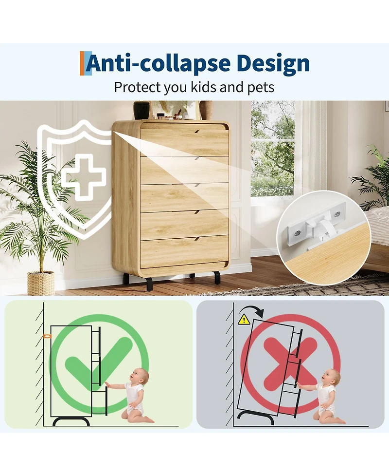 gaomon 48" Tall 5 Drawer Wood Dresser with Handleless and Detachable Legs, Modern Storage Chest