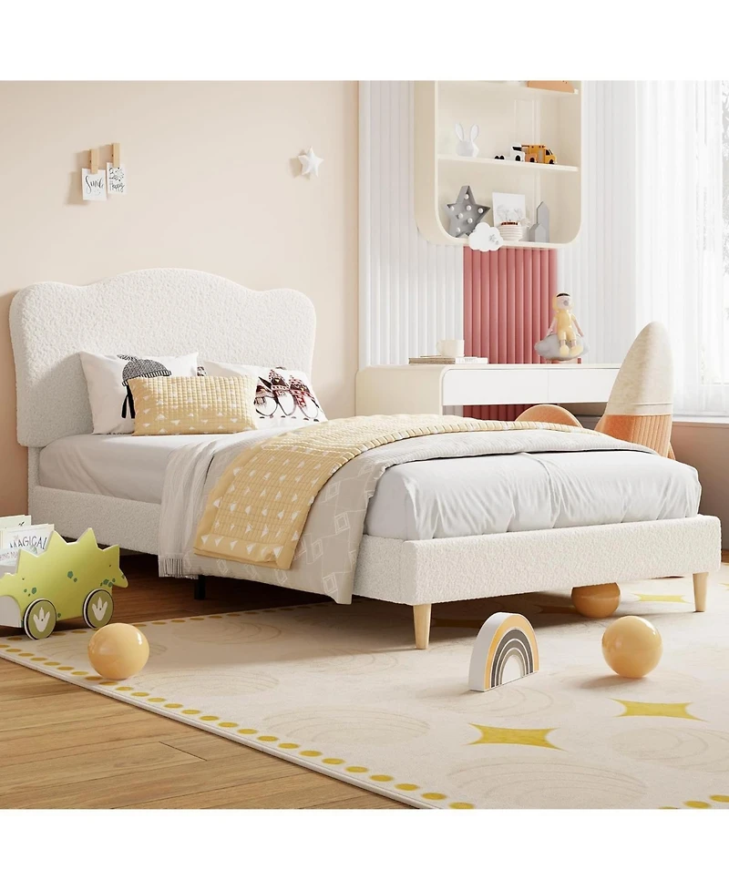 gaomon Full Bed Frame for Kids, Upholstered Platform Bed with Boucle Headboard for Girls, Cute Velvet Twin Bed, No Box Spring Needed, Easy Assembly