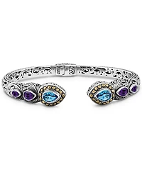 Devata Swiss Blue Topaz, Amethyst and Ubud Cuff Bracelet Sterling Silver 18K Gold Accents