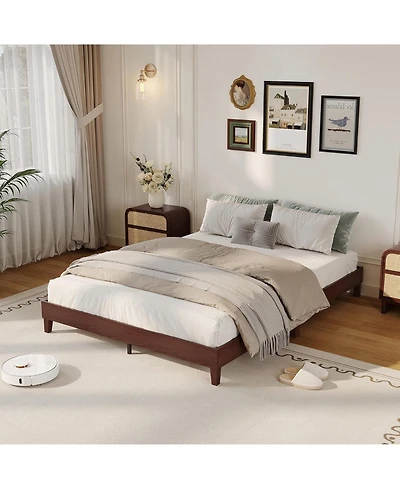 gaomon Full Size Bed Frame,9 Inch Sturdy Wood Platform Bed Without Headboard,Wooden Bed Frame with Strong Wood Slats Support,No Box Spring Neededd