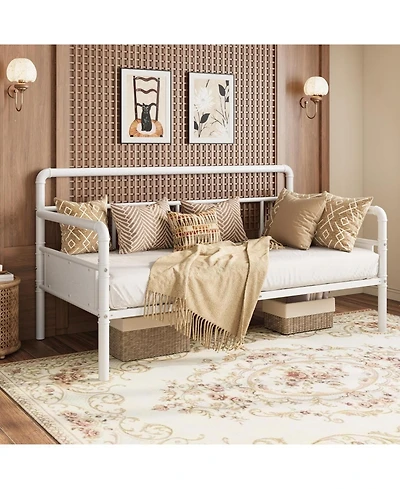 gaomon Twin Daybed with Classic Headboard, Metal Twin Bed Frame, Heavy Duty Steel Slats Support, Sofa Bed Frame for Living Room, Guest Room