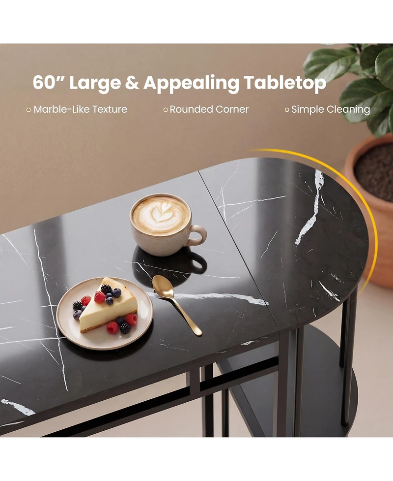 Slickblue Dining Table with 2 Barstools, 60 Inch Faux Marble Top and Upholstered Seats