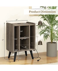 Gouun Turntable Stand with Record Storage and Charging Ports, 4 Open Shelves