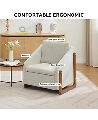 Rainsken Modern Accent Chair, Chenille Fabric Upholstered Armchair with Wooden Side Frame and Golden Nailhead Trim for Living Room, Set of 1