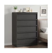 gaomon 5 Drawer Modern Handleless Dresser, 43" Tall Wooden Storage Organizer for Bedroom Living Room Nursery