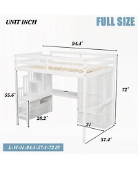 Sailvan Loft Wood Bed with Desk, Bookshelves and Wardrobe Doors Drawer