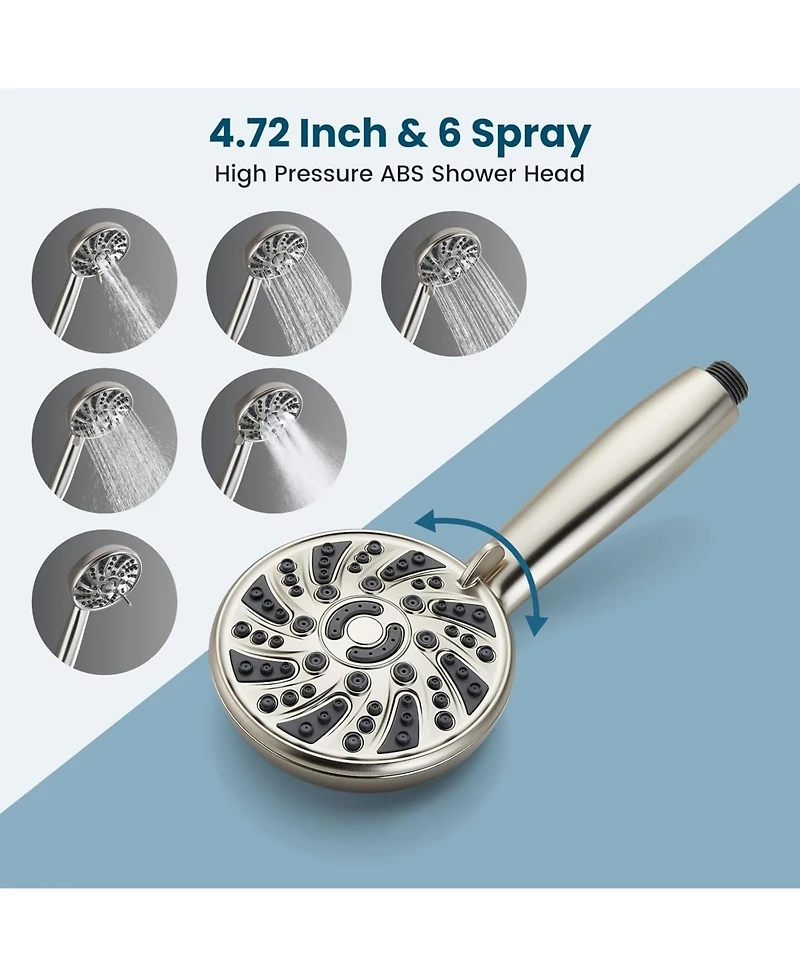 Midola High Pressure Shower Head Combo System with Valve 6 Mode Handheld Spray Single Handle Shower Trim Kit Brushed Nickel Complete Set