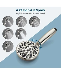 Midola High Pressure Shower Head Combo System with Valve 6 Mode Handheld Spray Single Handle Shower Trim Kit Brushed Nickel Complete Set