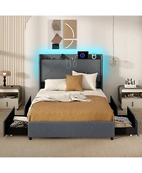 Slickblue Platform Bed Frame with Led Lighting and Usb Charging Station, Bedroom Furniture
