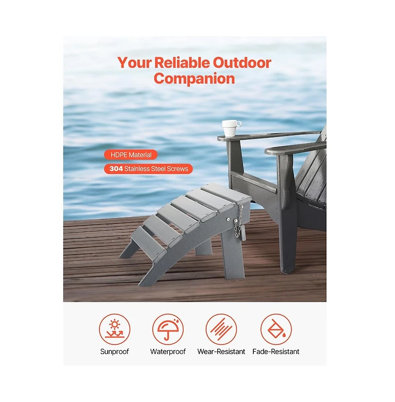 Sugift Folding Adirondack Ottoman , Hdpe Weather-Resistant Patio Footrest for Adirondack Chair