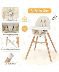 Gouun Baby Wooden High Chair with 4-Level Dishwasher Safe Tray