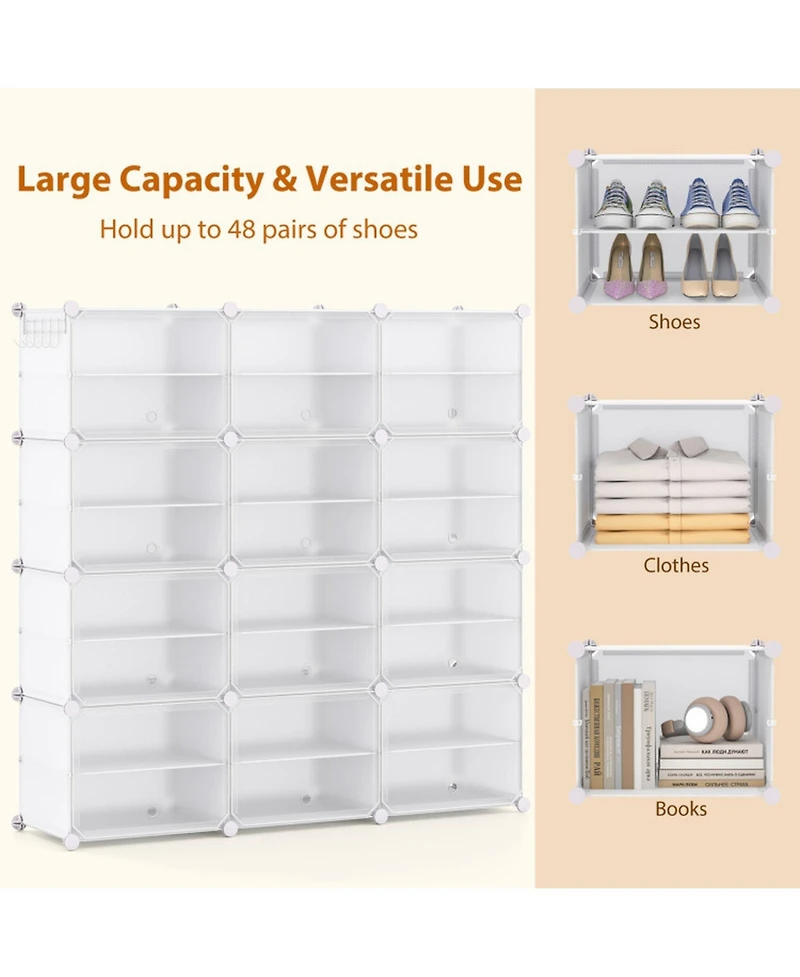 Gouun 12-Cube Portable Shoe Shelves with Dust-Proof Doors Holding 48 Pairs