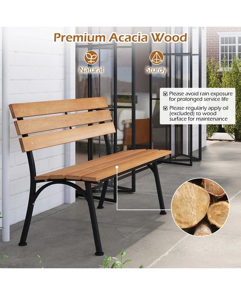 Gouun 47 in Outdoor Acacia Wood Bench with Slatted Seat and Metal Frame