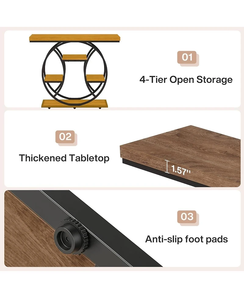 Tribesigns 41.3" Console Table, 4-Tier Media Console with Circle Metal Frame, Industrial Sofa Table