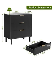 gaomon Fluted 3 Drawer Modern Dresser with Metal Legs, Wood Storage Chest for Bedroom Living Room