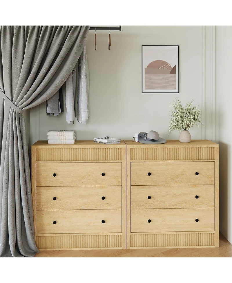 gaomon Fluted 3 Drawer Wooden Dresser, 31.5" Wide Modern Nightstand Storage Cabinet for Bedroom