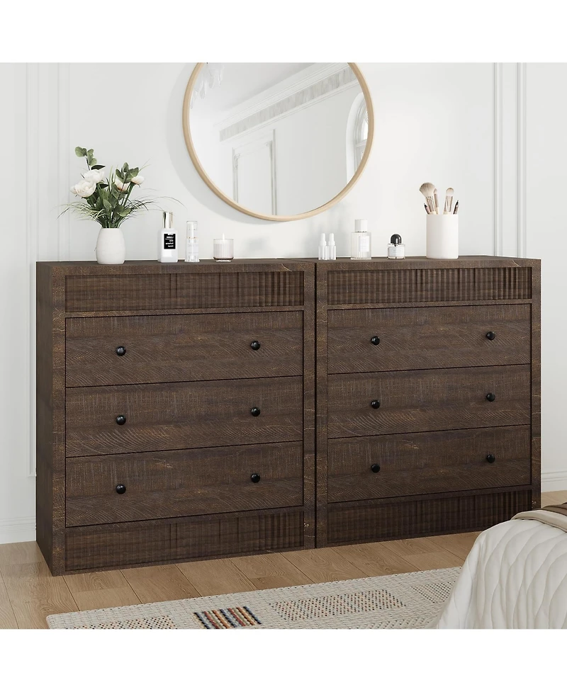 gaomon Fluted 3 Drawer Wooden Dresser, 31.5" Wide Modern Nightstand Storage Cabinet for Bedroom