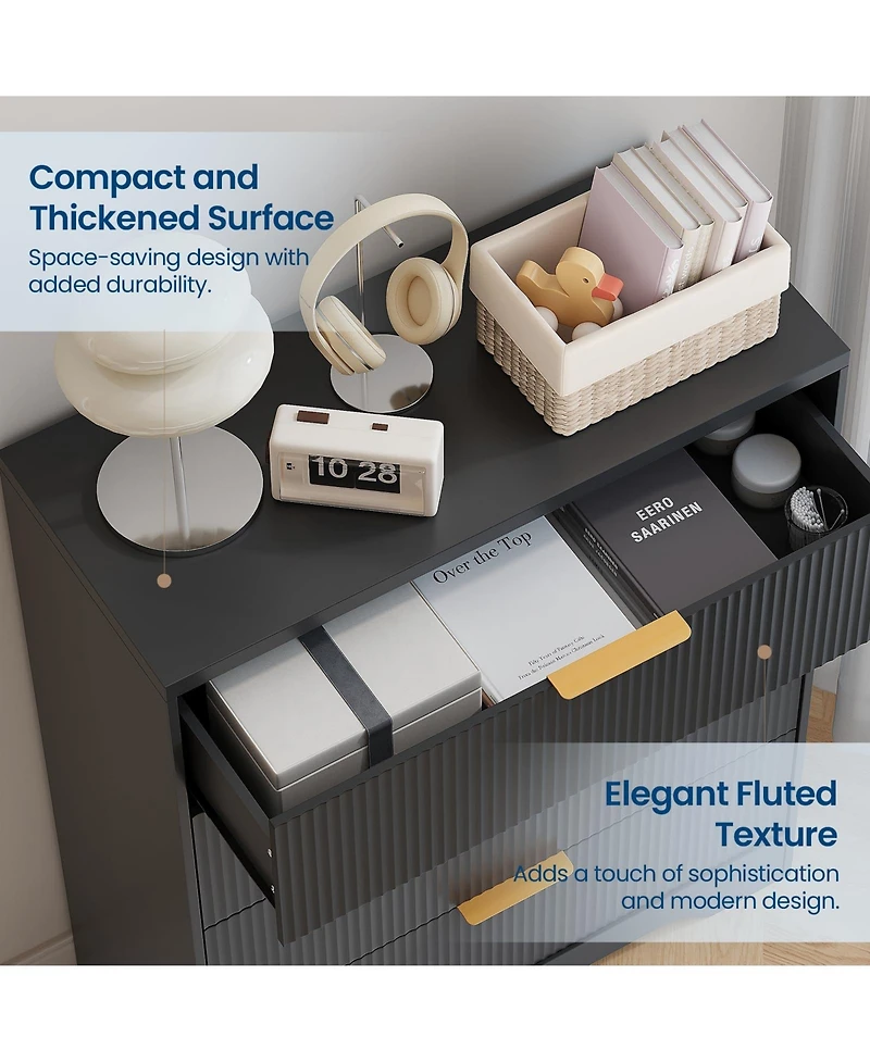 gaomon Fluted 4 Drawer Dresser for Bedroom, 38.6" Tall Modern Chest with Handles Wood Storage Cabinet