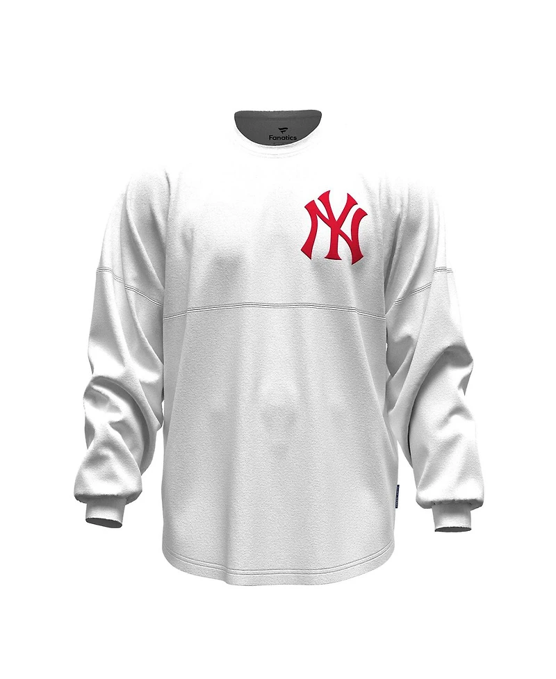 Fanatics Women's White New York Yankees Baseball Stitch Spirit Jersey Long Sleeve T-Shirt