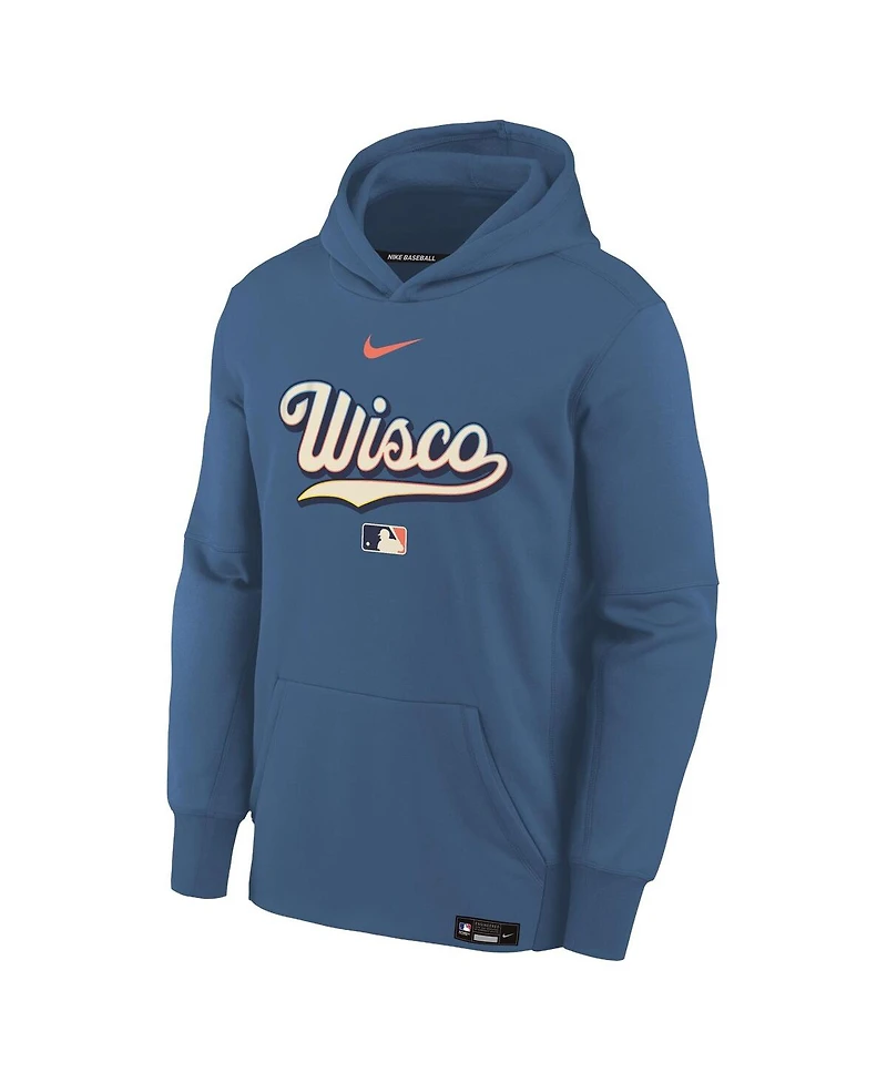 Nike Big Boys and Girls Blue Milwaukee Brewers 2026 City Connect Authentic Collection Therma-fit Hoodie
