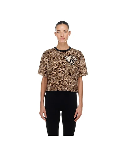 New Era Women's Brown Jacksonville Jaguars Mom Me Leopard Boxy Cropped T-Shirt