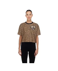 New Era Women's Brown Jacksonville Jaguars Mom Me Leopard Boxy Cropped T-Shirt