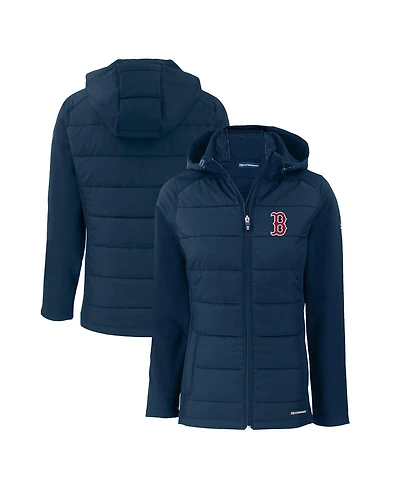Cutter & Buck Women's Navy Boston Red Sox Evoke Hybrid Eco Softshell Full-Zip Hoodie Jacket