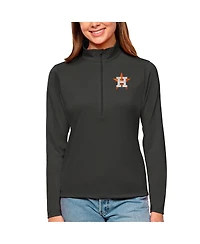 Antigua Women's Charcoal Houston Astros Tribute Quarter-Zip Pullover Top