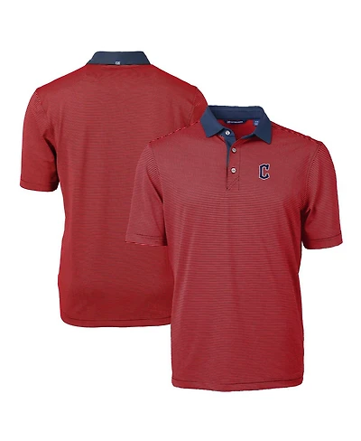 Cutter & Buck Men's Red/Navy Cleveland Guardians Virtue Eco Pique Micro Stripe Polo Shirt