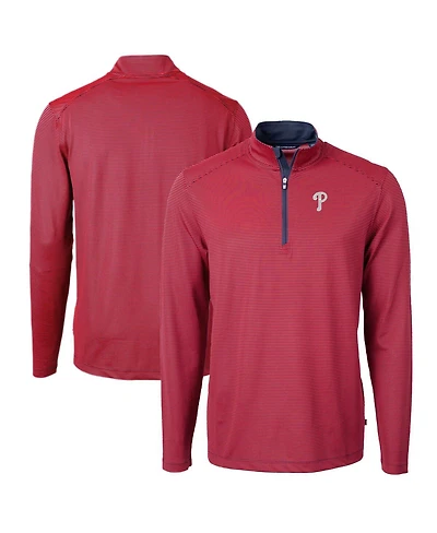 Cutter & Buck Men's Red/Navy Philadelphia Phillies Virtue Eco Pique Micro Stripe Big Tall Quarter-Zip Pullover Top