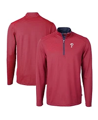 Cutter & Buck Men's Red/Navy Philadelphia Phillies Virtue Eco Pique Micro Stripe Big Tall Quarter-Zip Pullover Top