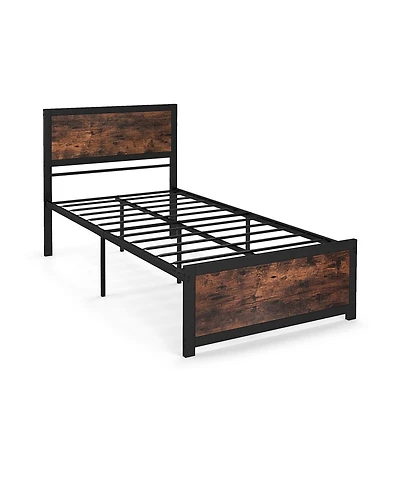 Slickblue Heavy Duty Metal Bed Frame with Tall Headboard and Noise Reducing Mute Bars-Rustic