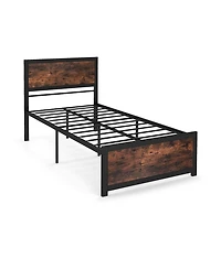 Slickblue Heavy Duty Metal Bed Frame with Tall Headboard and Noise Reducing Mute Bars-Rustic