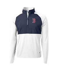 Cutter & Buck Men's White/Navy Boston Red Sox Adapt Eco Knit Hybrid Quarter-Zip Pullover Jacket