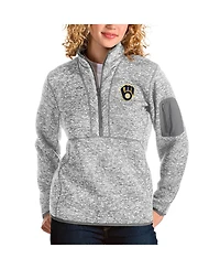 Antigua Women's Heather Gray Milwaukee Brewers Fortune Half-Zip Pullover Jacket