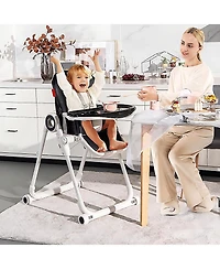 Gouun Baby Foldable High Chair with 4 Lockable Wheels and Double Tray