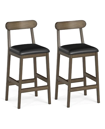 Slickblue Modern Bar Stools Set of 2 with Upholstered Seat, Rubber Wood Legs and Footrest