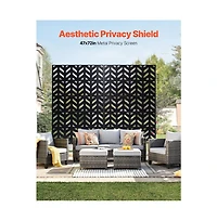 Sugift 47 x 72 in Freestanding 5-Panel Metal Privacy Screen, Steel Outdoor Divider with Stand for Balcony Patio Garden