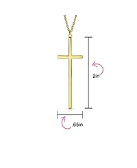 Bling Jewelry Modern Elongated Simple Basic Long Flat Thin Delicate Religious Latin Cross Pendant Necklace Rose Gold Plated .925 Sterling Silver