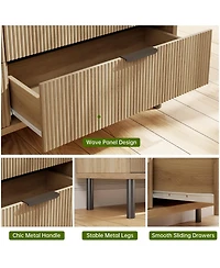 gaomon 5-Drawer Fluted Dresser for Bedroom, Modern Wide Chest of Drawers with Metal Legs Storage Cabinet