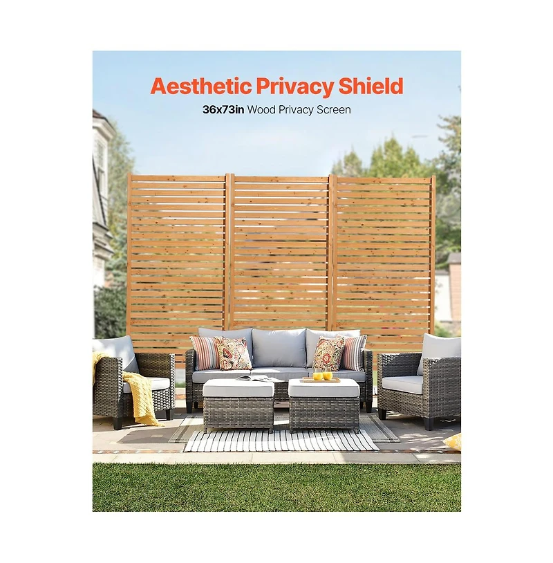 Sugift 36 x 76 in Freestanding Wood Privacy Screen, Decorative Wood Panel with Ground Stake for Patio Yard Garden