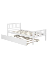 Rainsken Twin Bed with Trundle, Wood Platform Frame Headboard and Footboard, No Box Spring Needed for Kids Boys Girls Teens