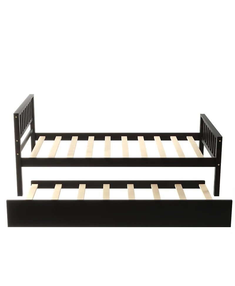 Rainsken Twin Bed with Trundle, Wood Platform Frame Headboard and Footboard, No Box Spring Needed for Kids Boys Girls Teens