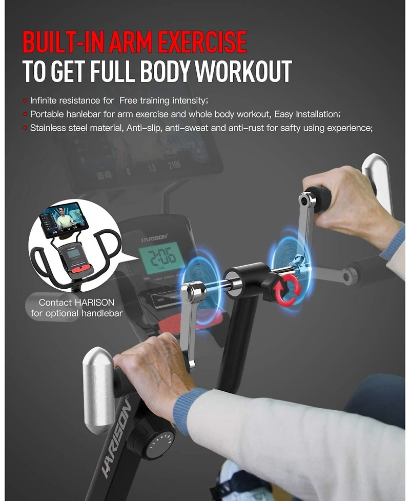 Harison Recumbent Exercise Bike, 400 lbs Capacity with Arm Exerciser