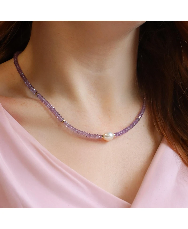 The Lovery Amethyst Bead Pearl Necklace 14K