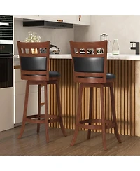 Slickblue Counter Height Wooden Swivel Bar Stools Set of 2, Faux Leather Upholstered Chairs