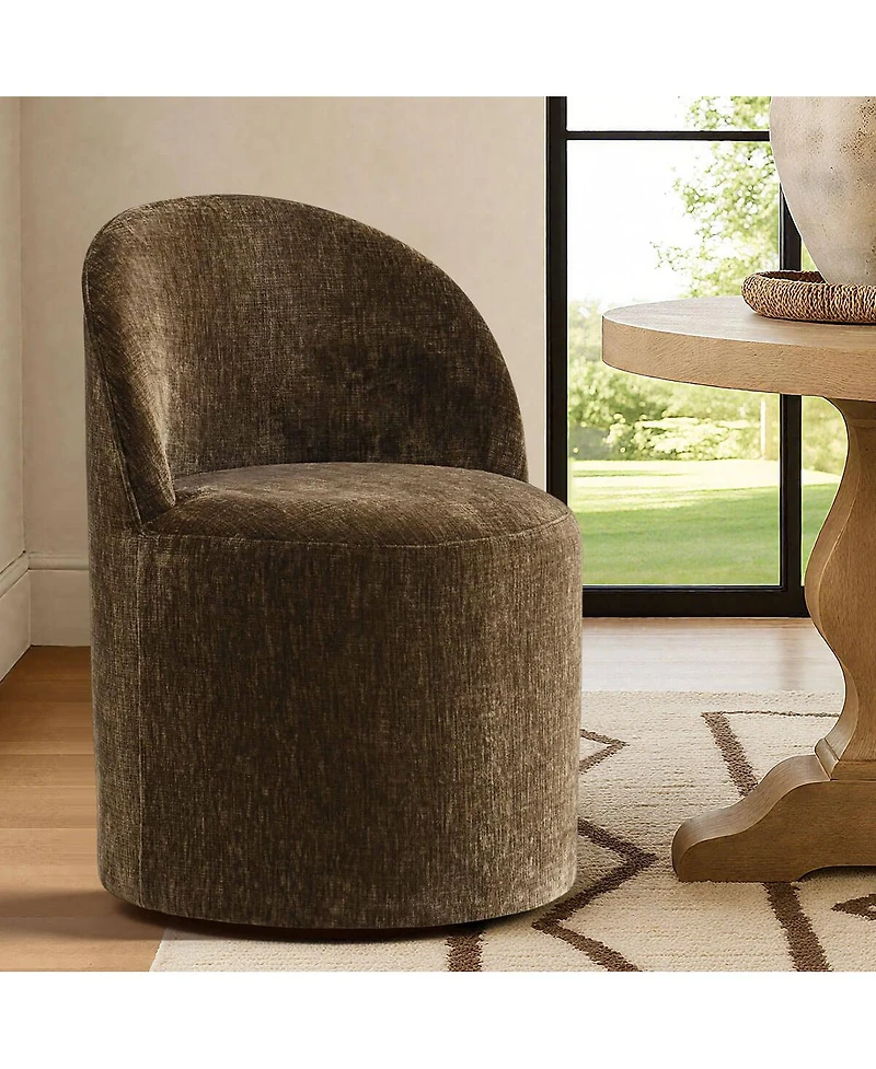 Maison Boucle Set of 2 Rolling Chenille Barrel Dining Chairs with Casters